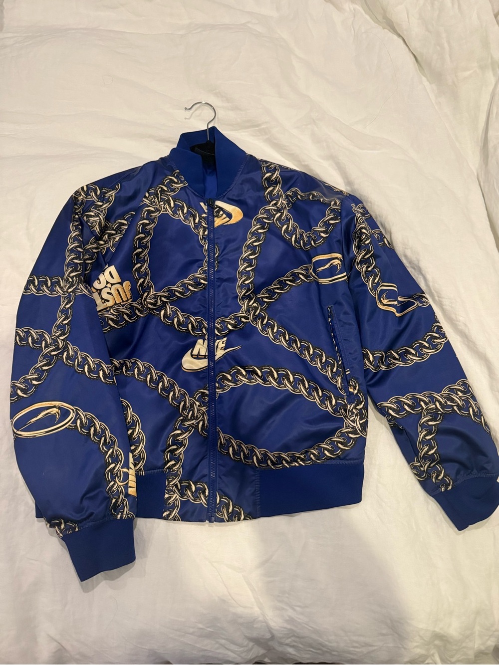 Nike Women’s Blue Chain-Print Bomber Jacket